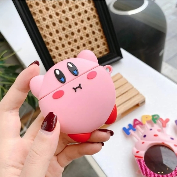 Kirby ✦ Pink AirPods Case ✦ Gen 3 Silicone Protective Cover w/ Hanging Clip - Picture 3 of 10